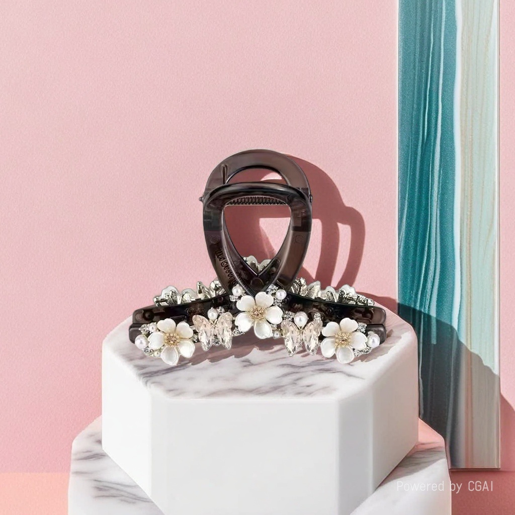 Заколка-краб с жемчугом и цветами коричневая оптом из Китая — фотография поставщика