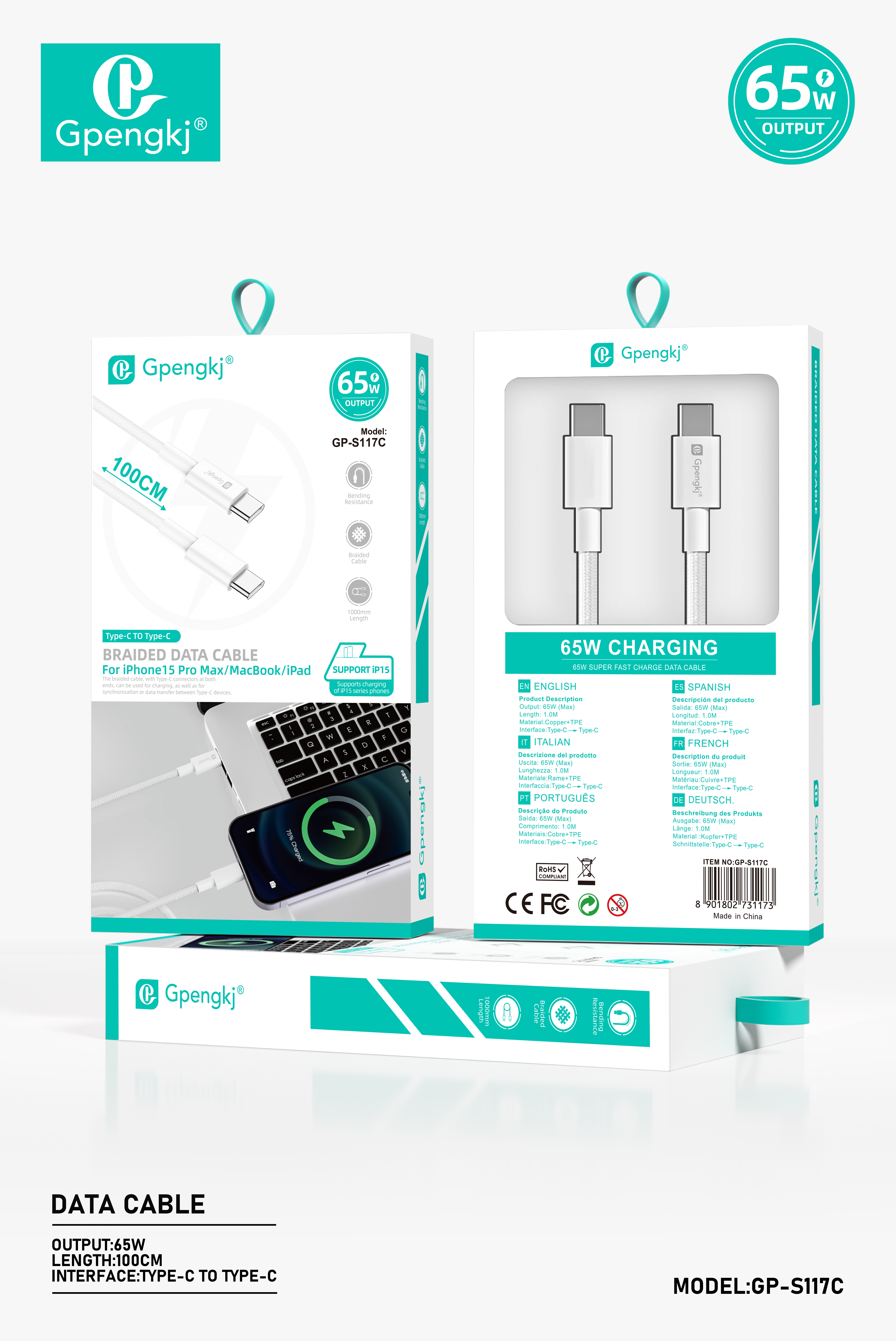 Кабель для зарядки USB-C 65 Вт оптом из Китая — фотография поставщика