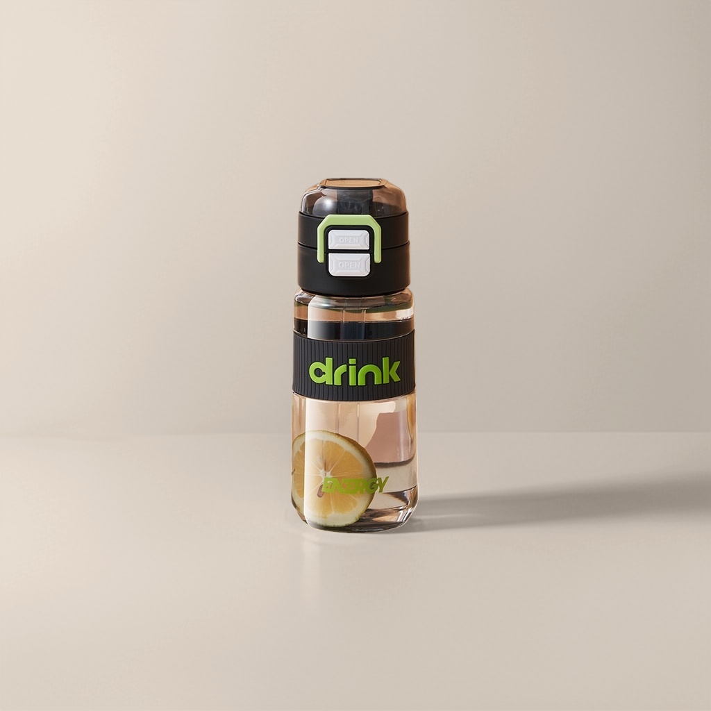 Бутылка для воды с чёрной крышкой и принтом «Drink» оптом из Китая — фотография поставщика