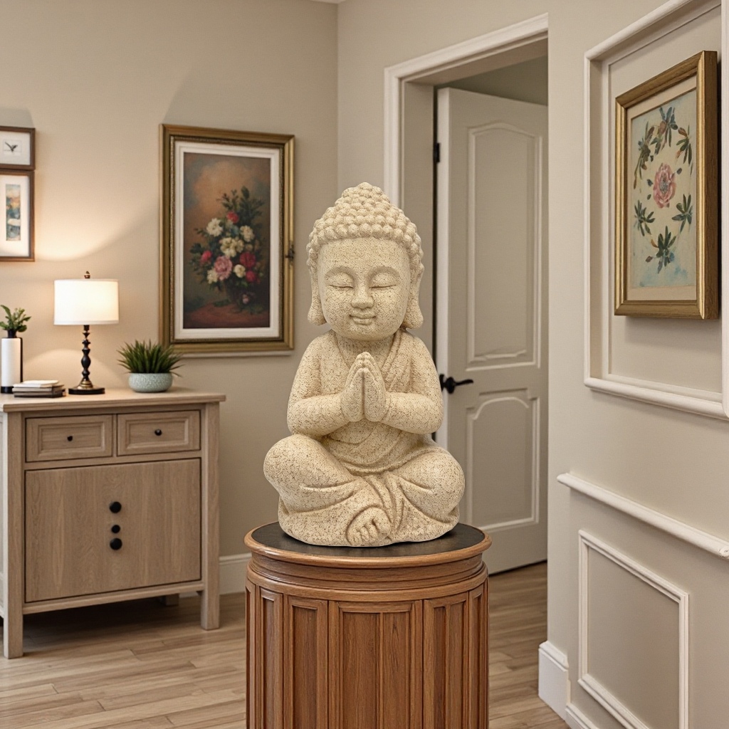 Статуэтка сидящего Будды бежевая оптом из Китая — фотография поставщика