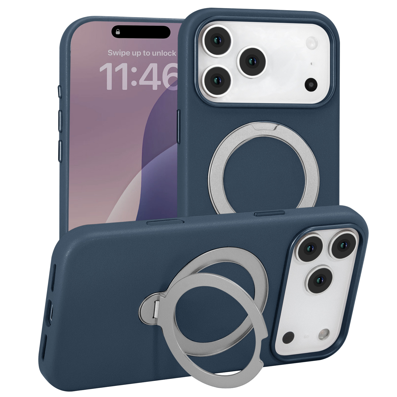 Чехол кожаный для iPhone 18 Pro тёмно-синий оптом из Китая — фотография поставщика