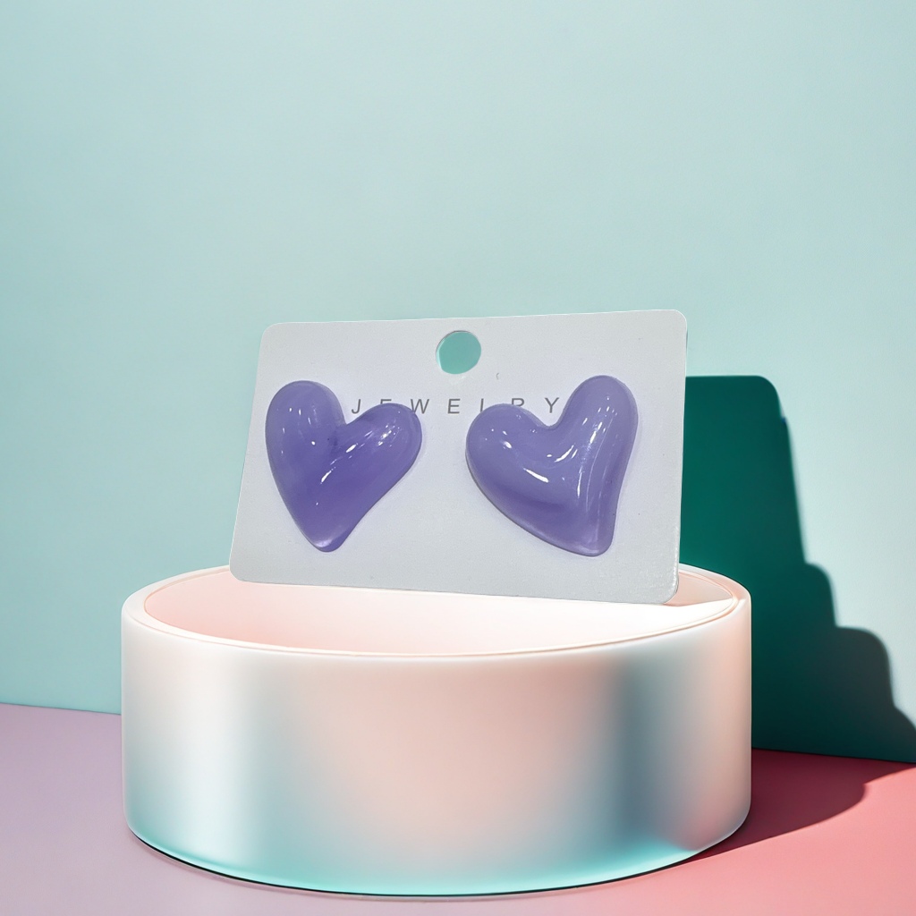 Серьги-гвоздики «Сердце» фиолетовые оптом из Китая — фотография поставщика