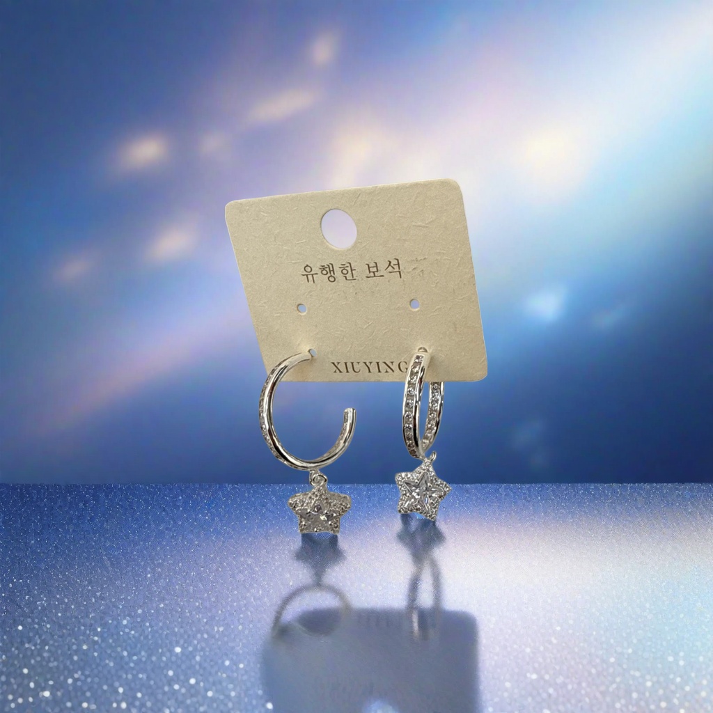 Серьги с подвеской-звездой серебристые оптом из Китая — фотография поставщика
