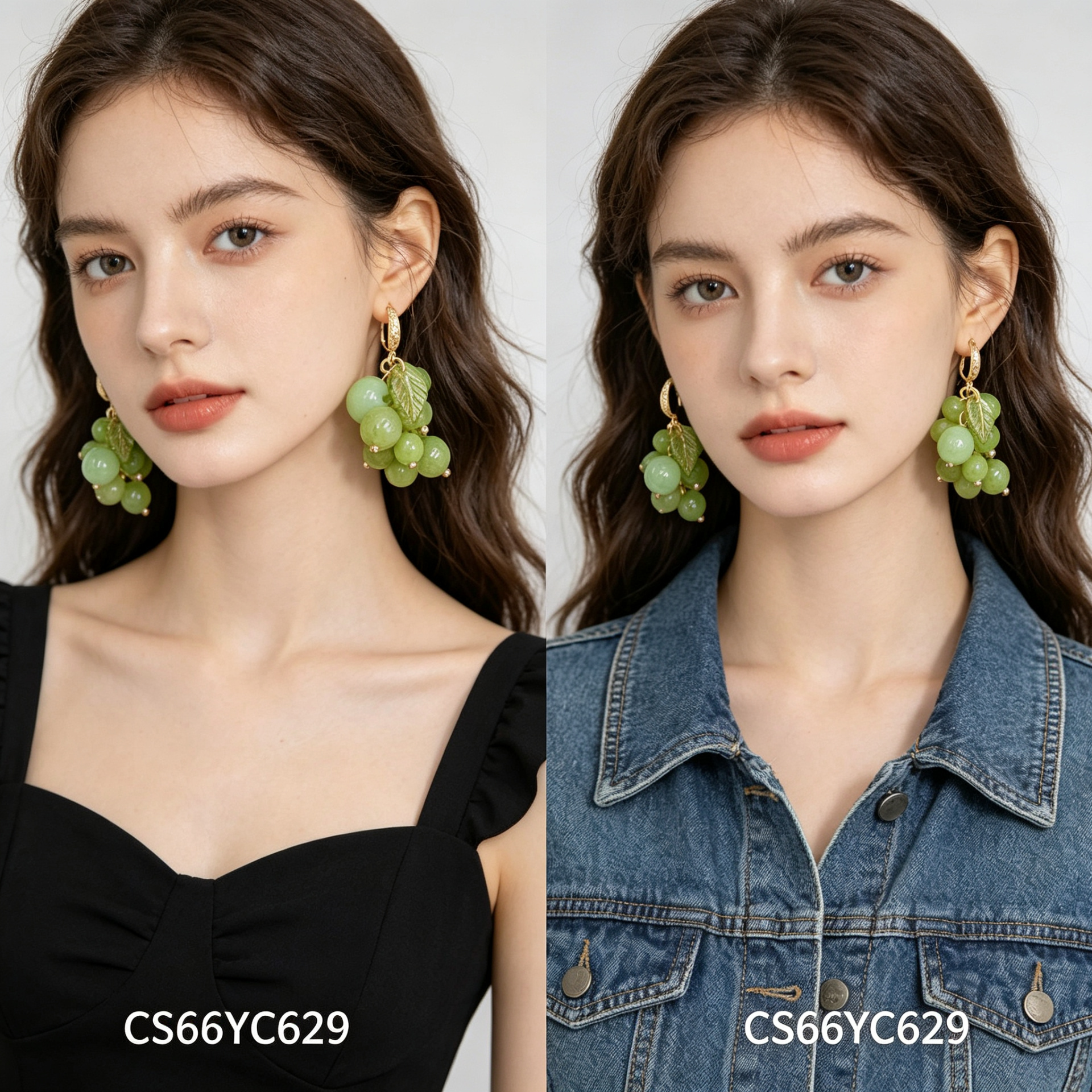 Серьги-гвоздики «Виноград» зелёные оптом из Китая — фотография поставщика