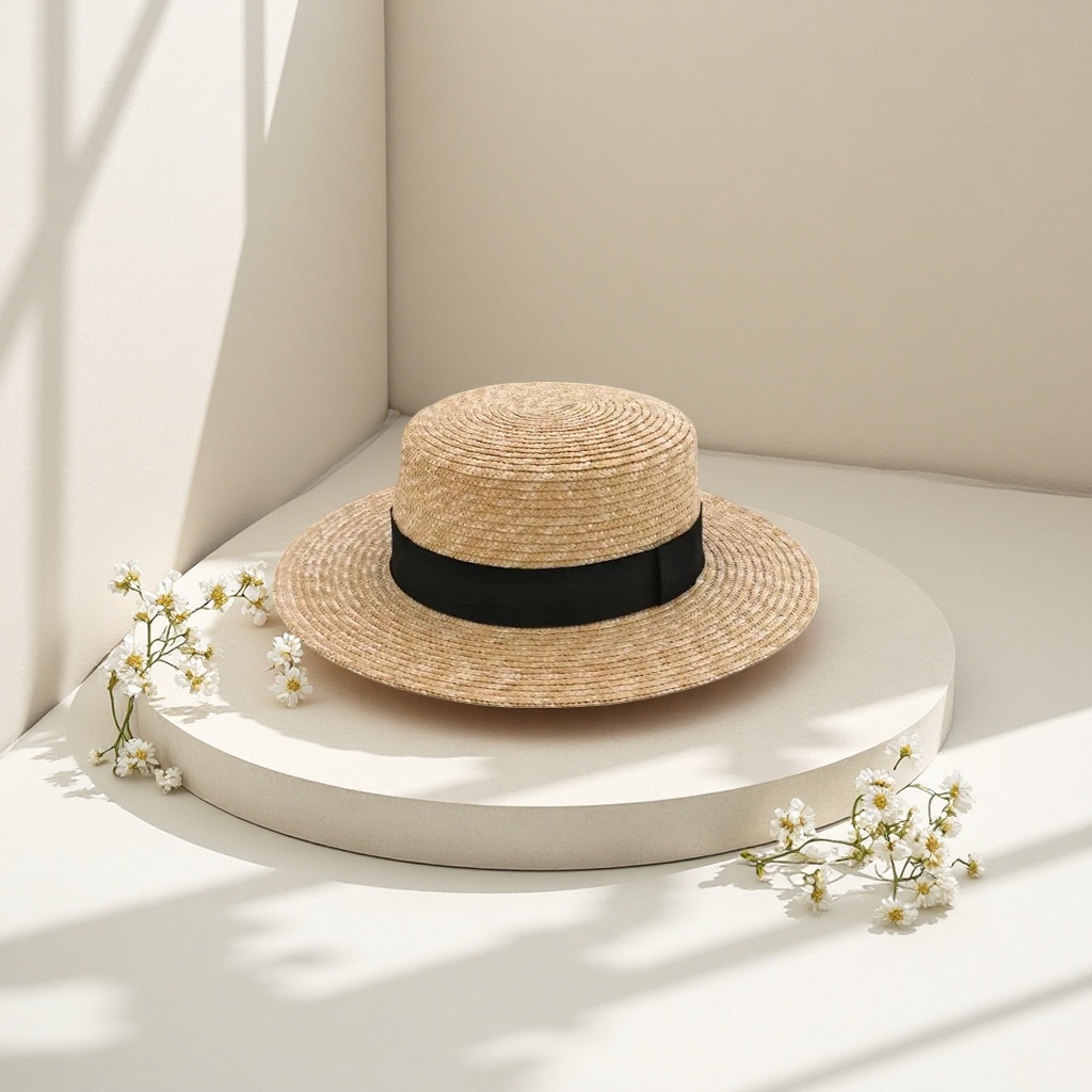 Шляпа соломенная широкополая с чёрной лентой оптом из Китая — фотография поставщика