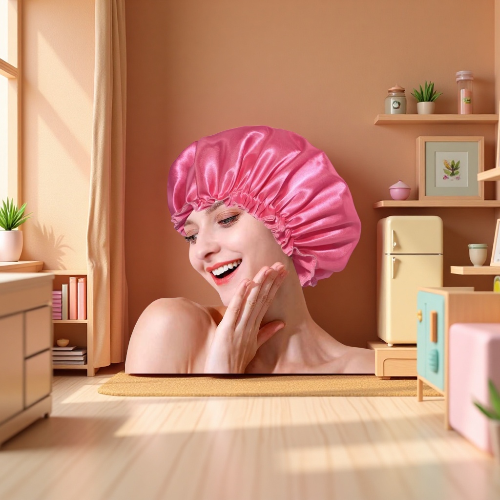 Шапочка для душа шёлковая розовая оптом из Китая — фотография поставщика