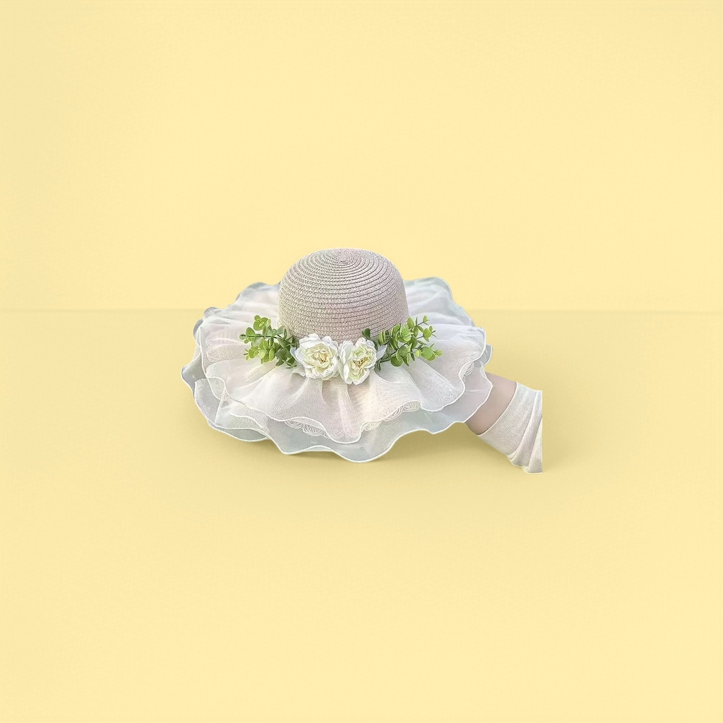 Шляпа соломенная с шифоновой юбкой и цветами оптом из Китая — фотография поставщика