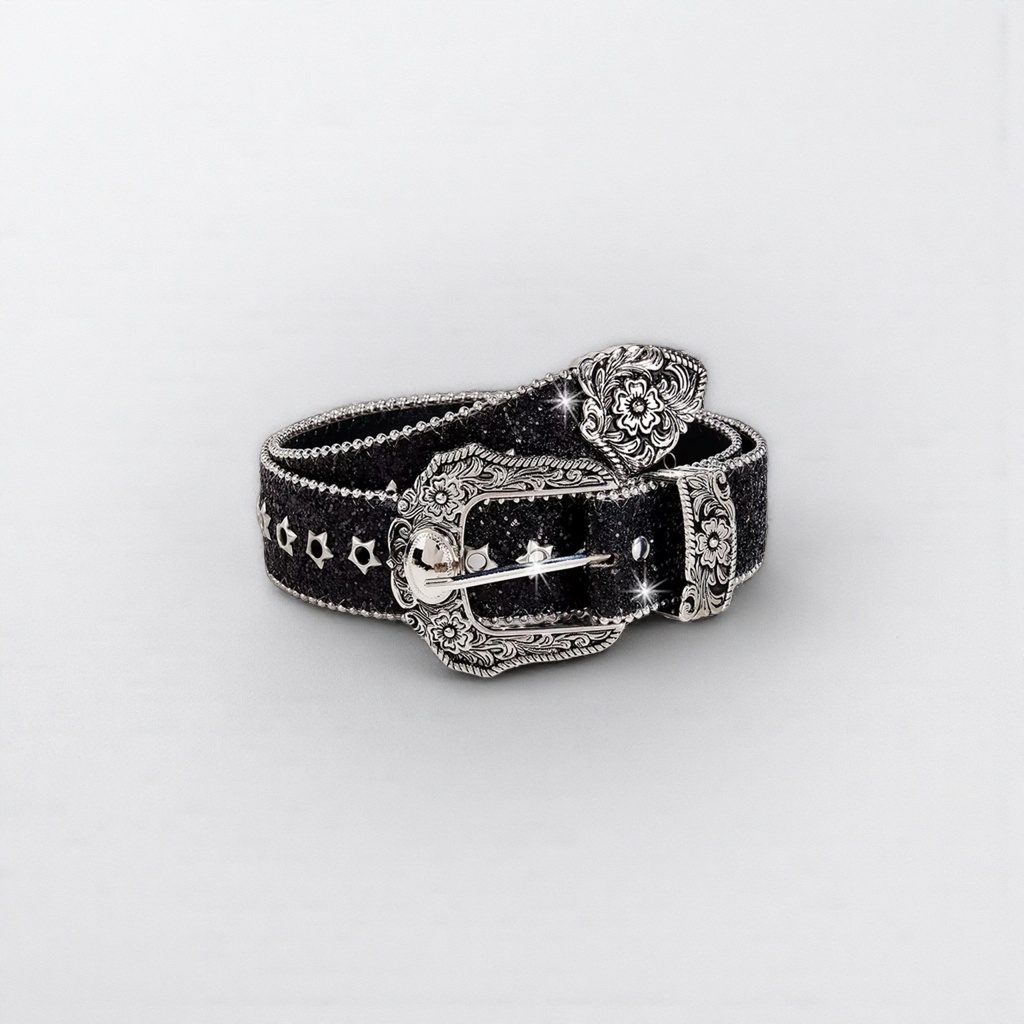 Ремень женский с пайетками и резной пряжкой оптом из Китая — фотография поставщика