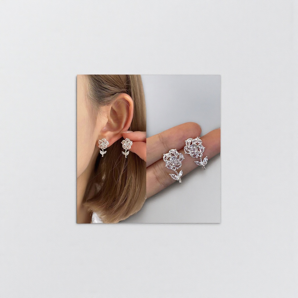 Серьги-гвоздики с розой серебристые оптом из Китая — фотография поставщика