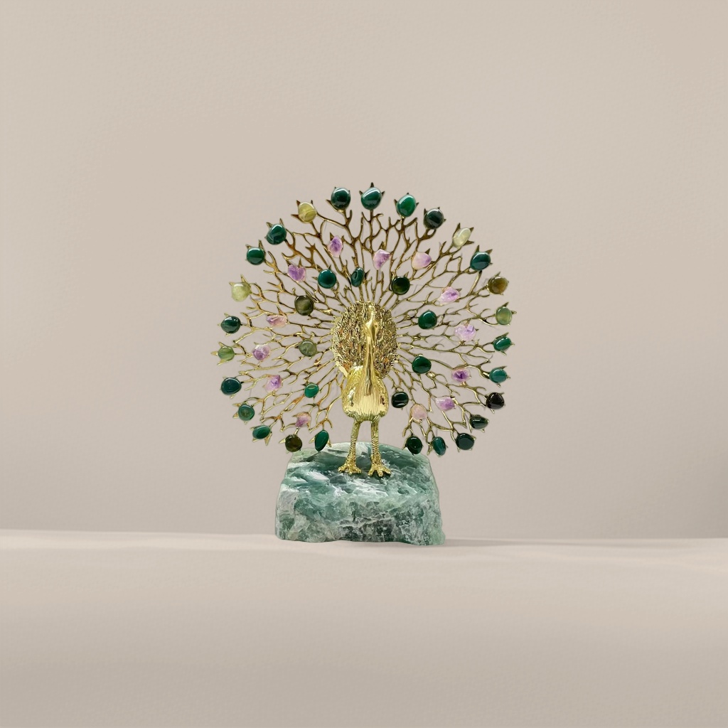 Статуэтка павлин золотистый на нефритовой подставке оптом из Китая — фотография поставщика