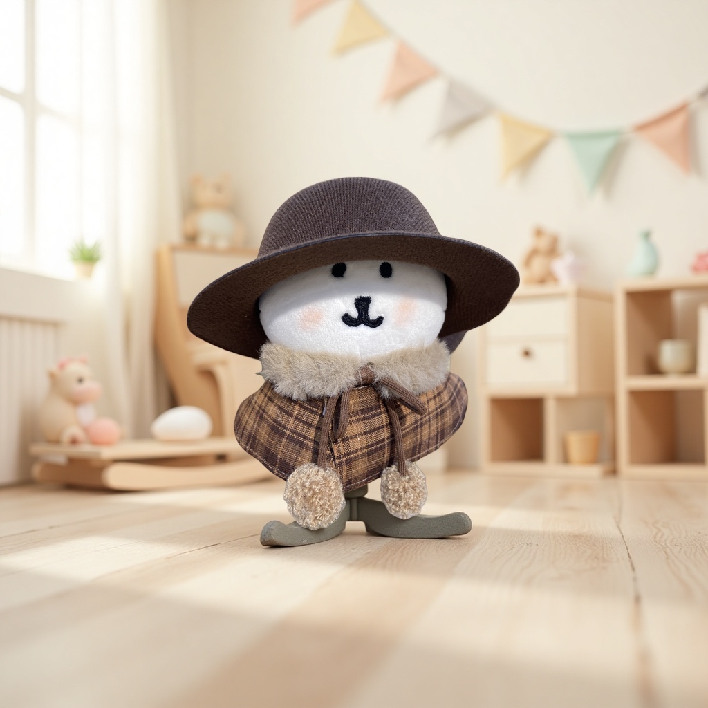 Игрушка мягкая белая в коричневой шляпе оптом из Китая — фотография поставщика