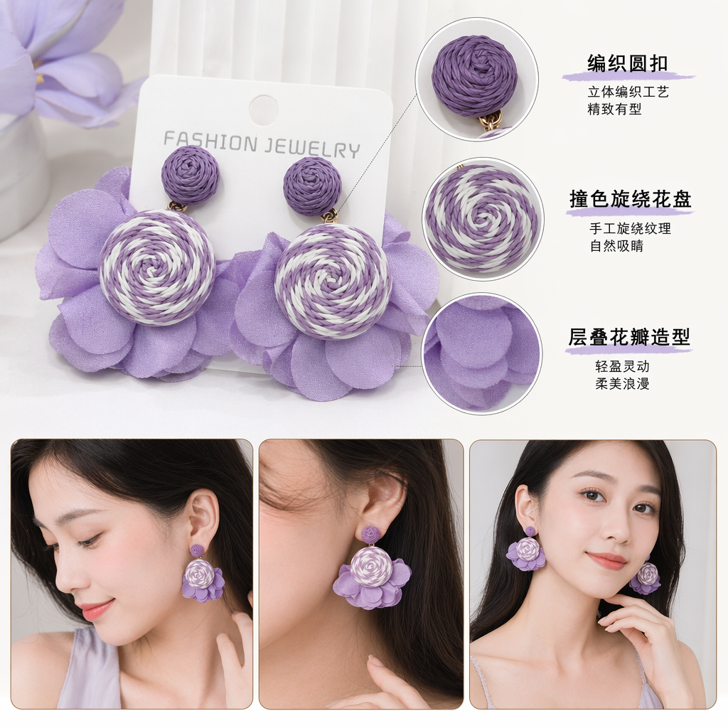Серьги женские с фиолетовым цветком оптом из Китая — фотография поставщика