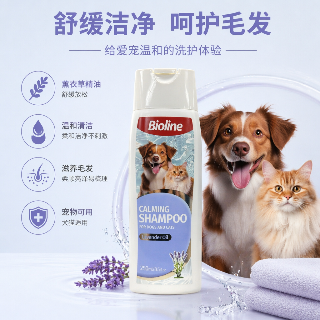 Шампунь для кошек и собак с лавандовым маслом Bioline оптом из Китая — фотография поставщика
