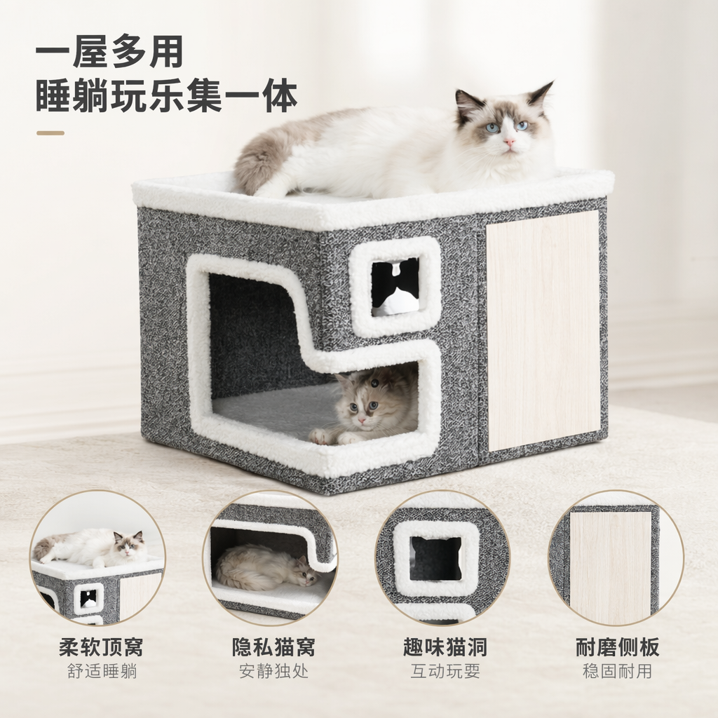 Лежанка для кошки с густым мехом, серая оптом из Китая — фотография поставщика