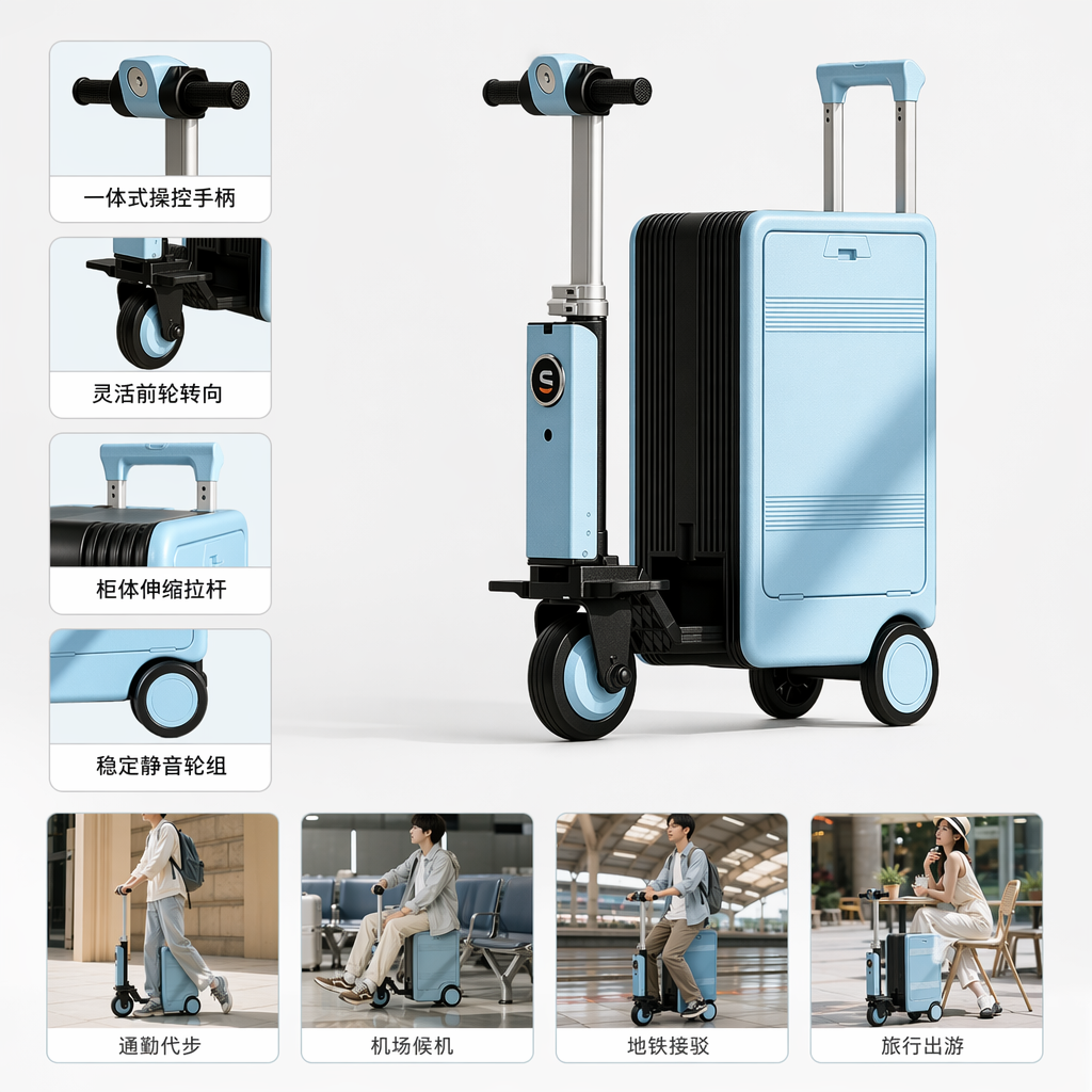 Комплект чемодан-электросамокат голубой оптом из Китая — фотография поставщика