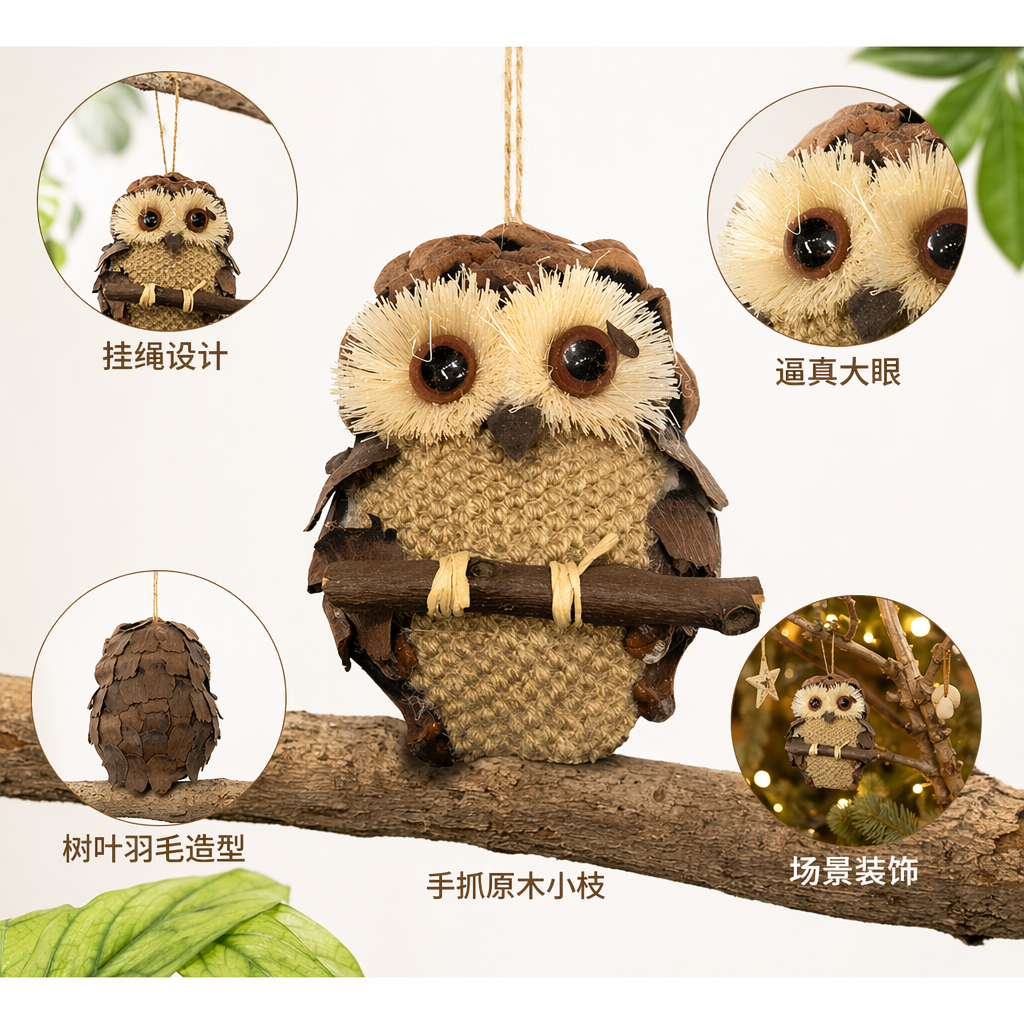 Фигурка совы из шишек коричневая оптом из Китая — фотография поставщика