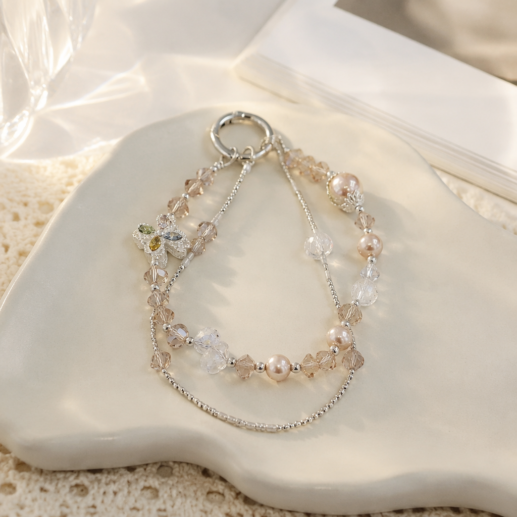 Подвеска для телефона из серебристых бусин оптом из Китая — фотография 2