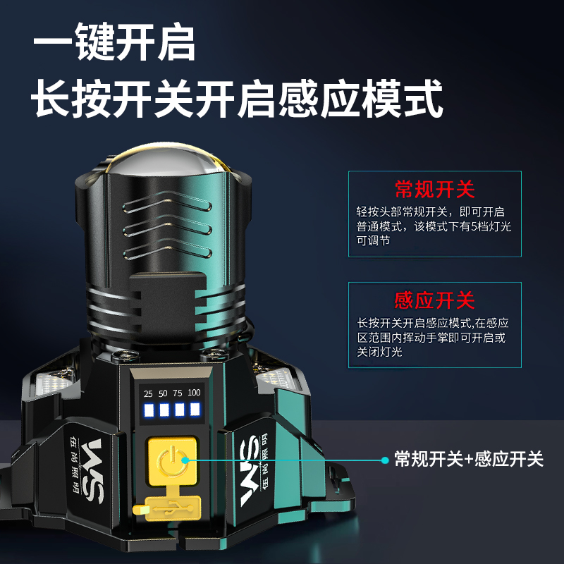 Фонарь налобный Wushang WS-8663 с датчиком оптом из Китая — фотография 4