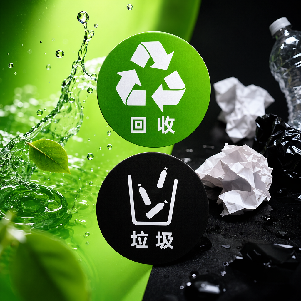 Знак переработки с изображением мусорного контейнера оптом из Китая — фотография 3