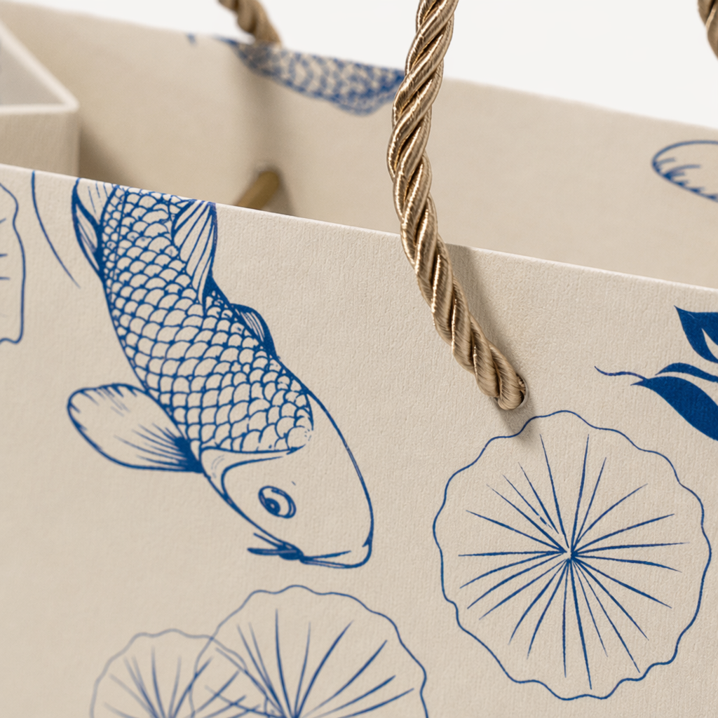 Сумка для покупок с карпами и лотосами оптом из Китая — фотография 4