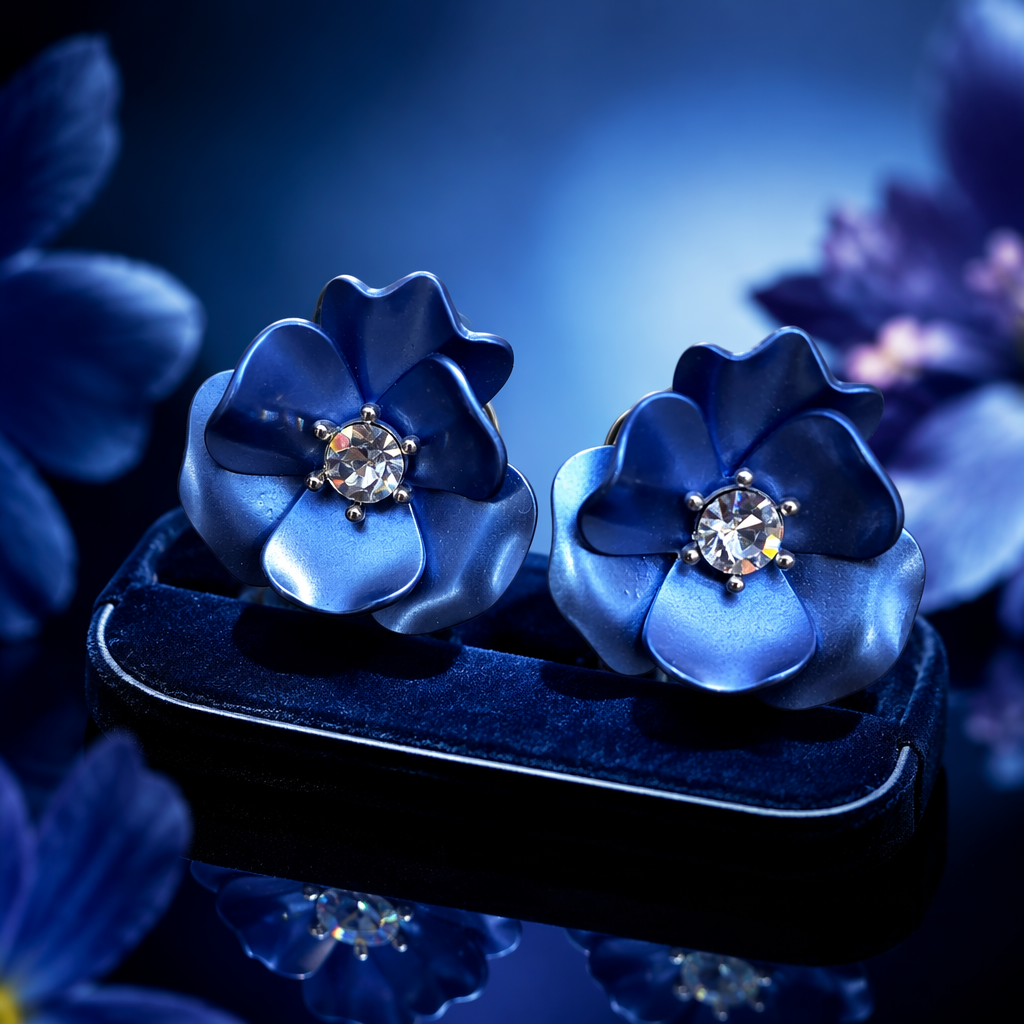 Серьги женские с синим цветком оптом из Китая — фотография 3
