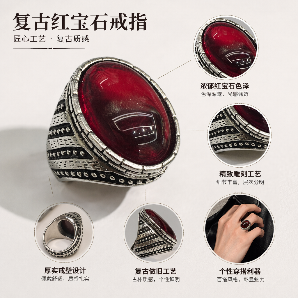 Кольцо из серебра 925 с красным камнем оптом из Китая — фотография поставщика