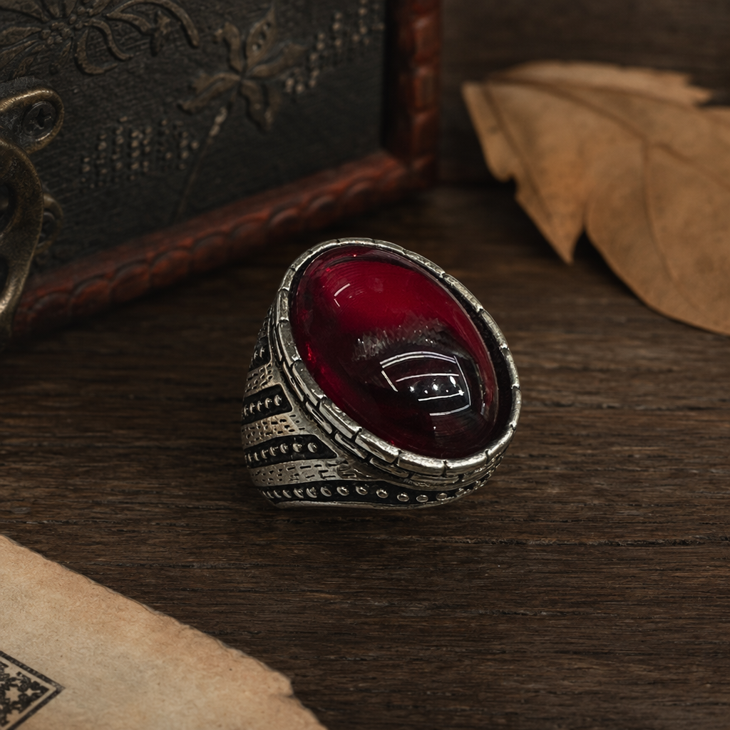 Кольцо из серебра 925 с красным камнем оптом из Китая — фотография 2