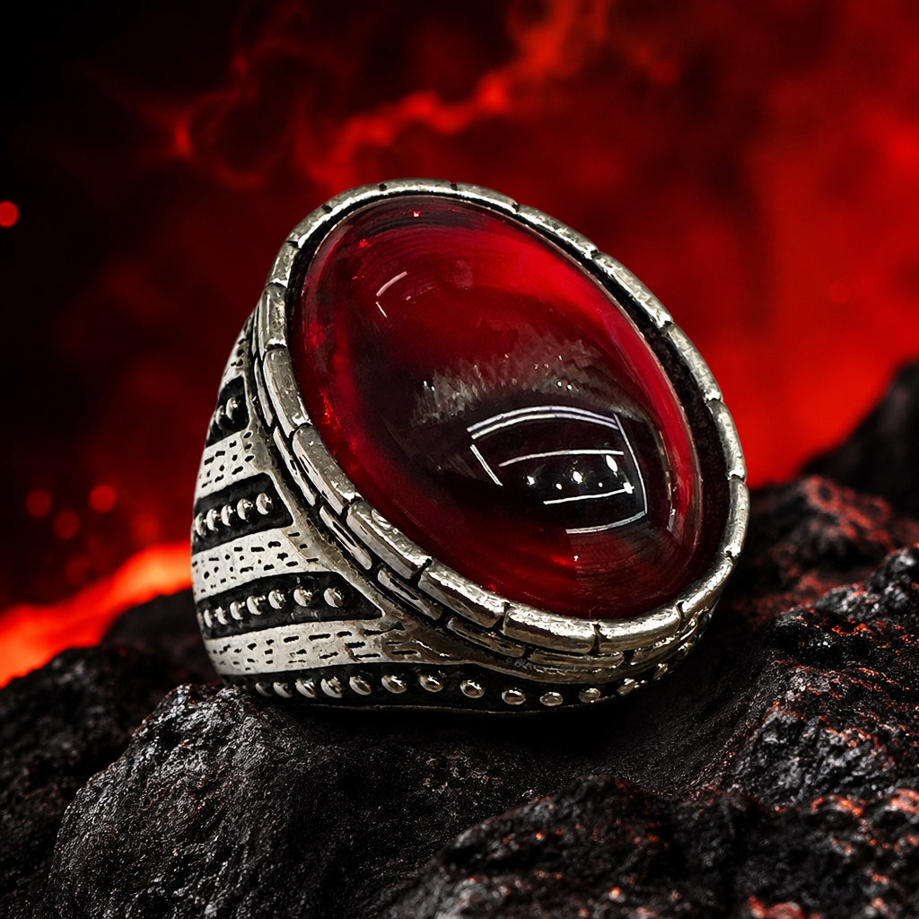 Кольцо из серебра 925 с красным камнем оптом из Китая — фотография 3