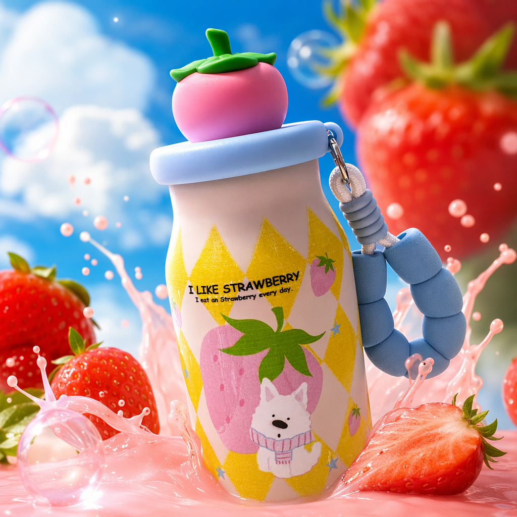 Бутылка для воды с рисунком клубники оптом из Китая — фотография 3