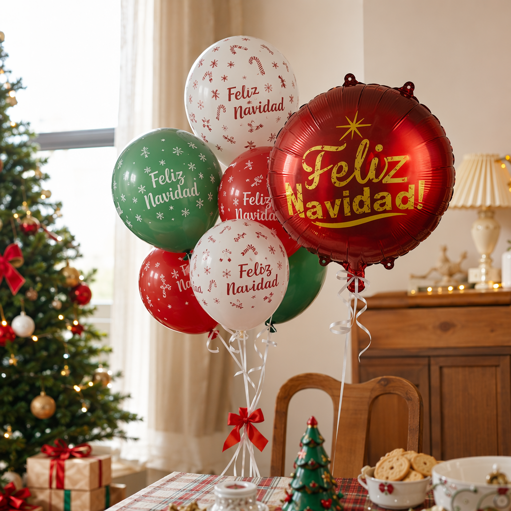 Набор воздушных шаров «Feliz Navidad» красно-зелёно-белый оптом из Китая — фотография 2