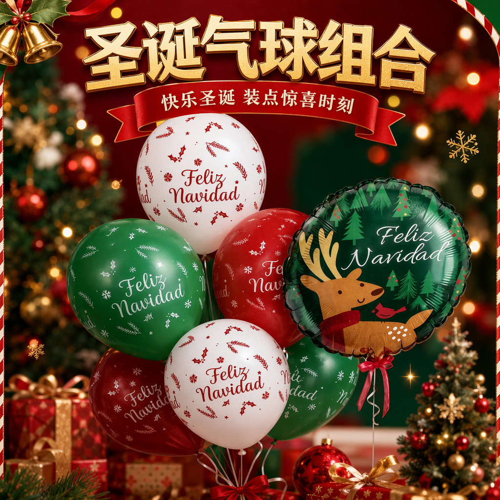 Набор фольгированных шаров с оленями «Feliz Navidad» оптом из Китая — фотография 3
