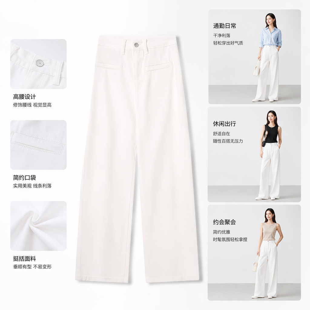 Брюки женские широкие белые с высокой посадкой оптом из Китая — фотография поставщика