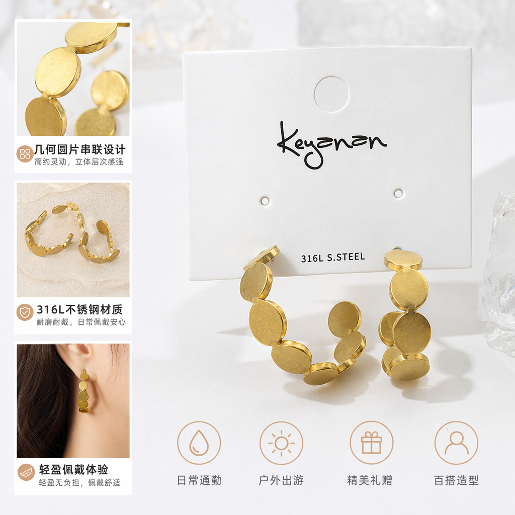 Серьги золотистые круглые плоские оптом из Китая — фотография поставщика