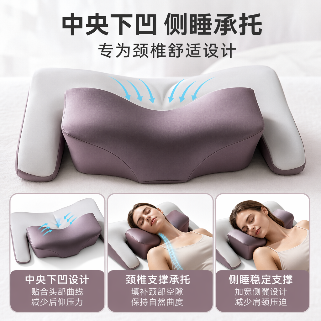 Подушка под шею сиреневая из пены с памятью оптом из Китая — фотография поставщика