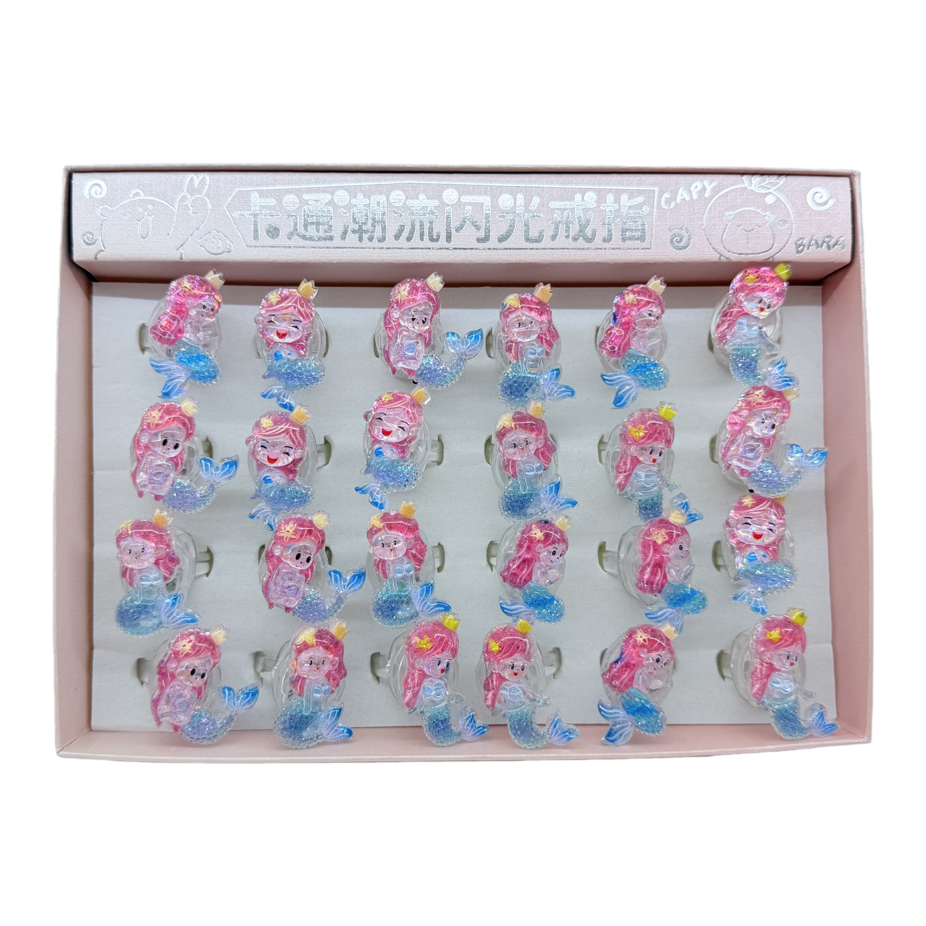 Кольца детские «Русалка» 20 шт в коробке оптом из Китая — фотография 5