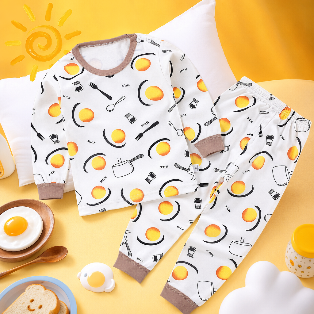 Пижама детская хлопковая с рисунком яиц оптом из Китая — фотография 3