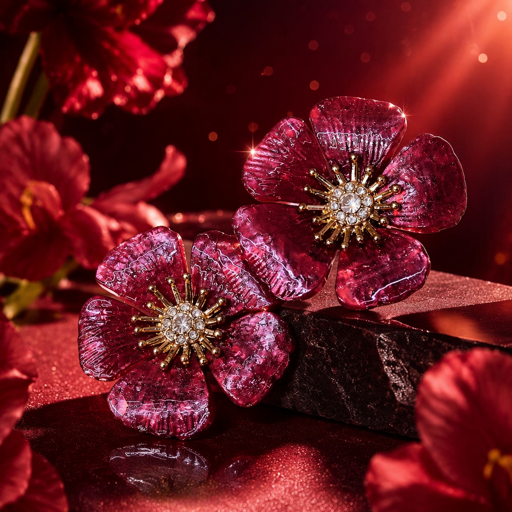 Серьги красные в форме цветка оптом из Китая — фотография 3