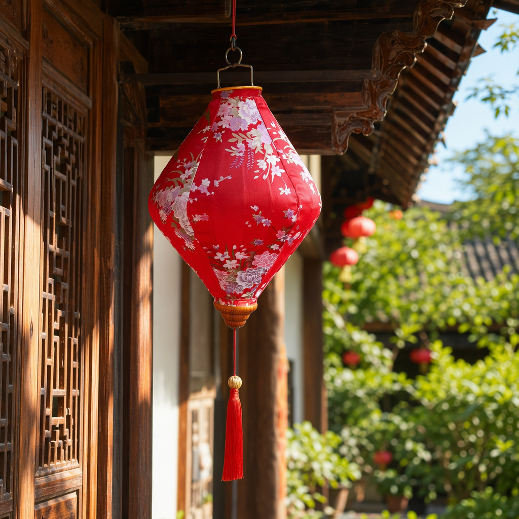 Фонарь красный с цветочным узором оптом из Китая — фотография 2