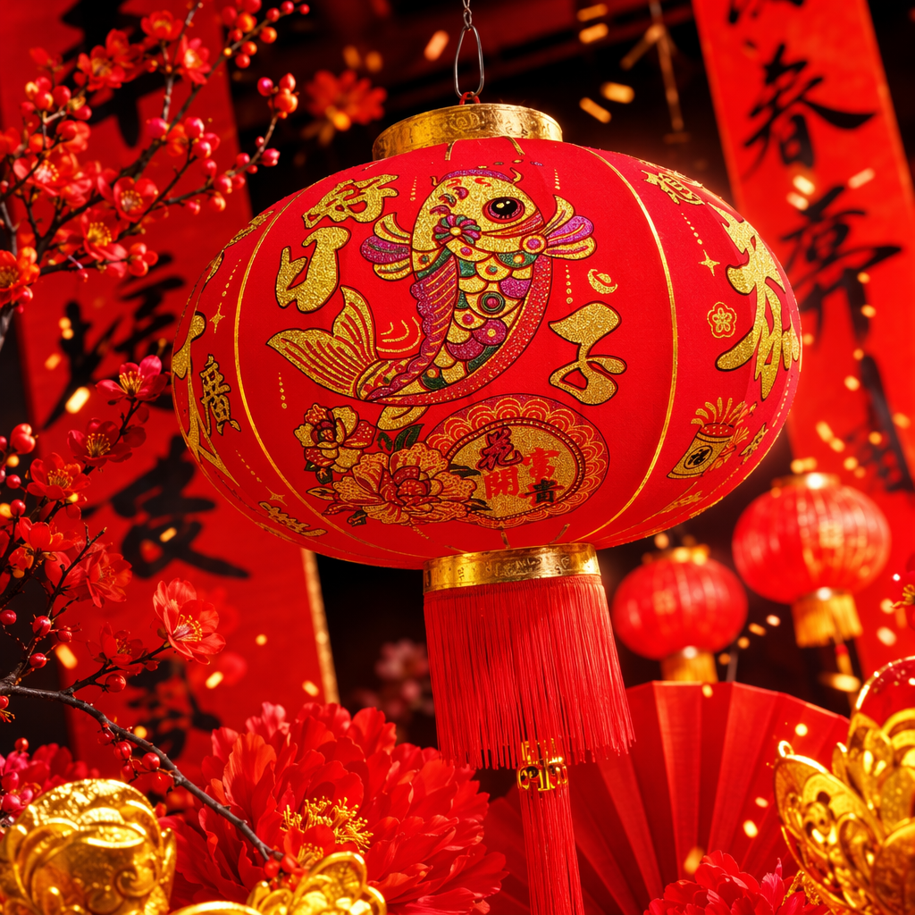 Фонарь красный «Карп» ручной работы оптом из Китая — фотография 3