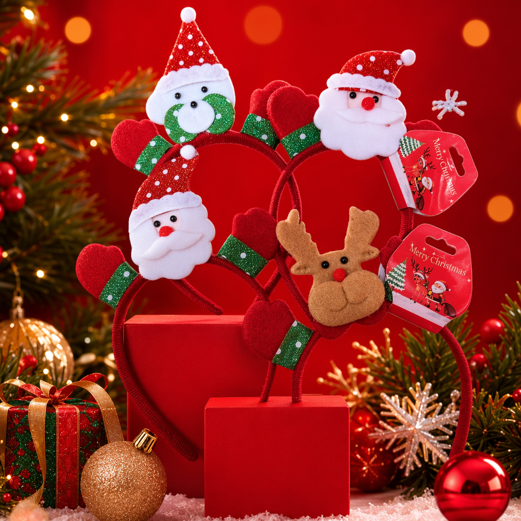 Ободок новогодний с Санта-Клаусом и снеговиком оптом из Китая — фотография 3