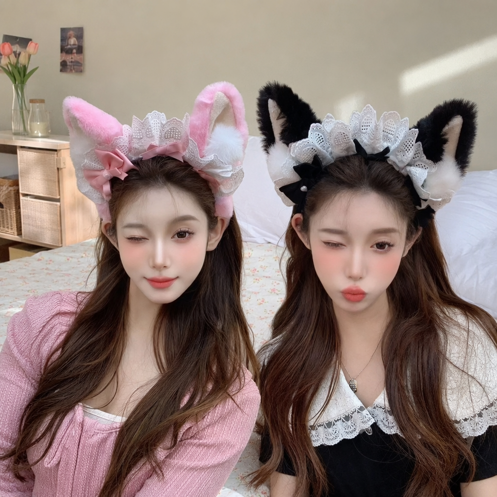 Набор ободков с ушками зайца и кошки оптом из Китая — фотография 2