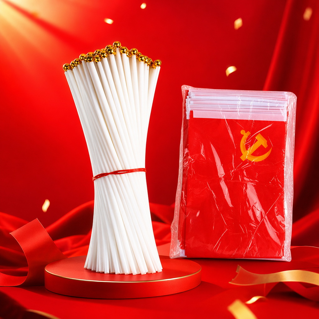 Флажок красный на белом древке оптом из Китая — фотография 3