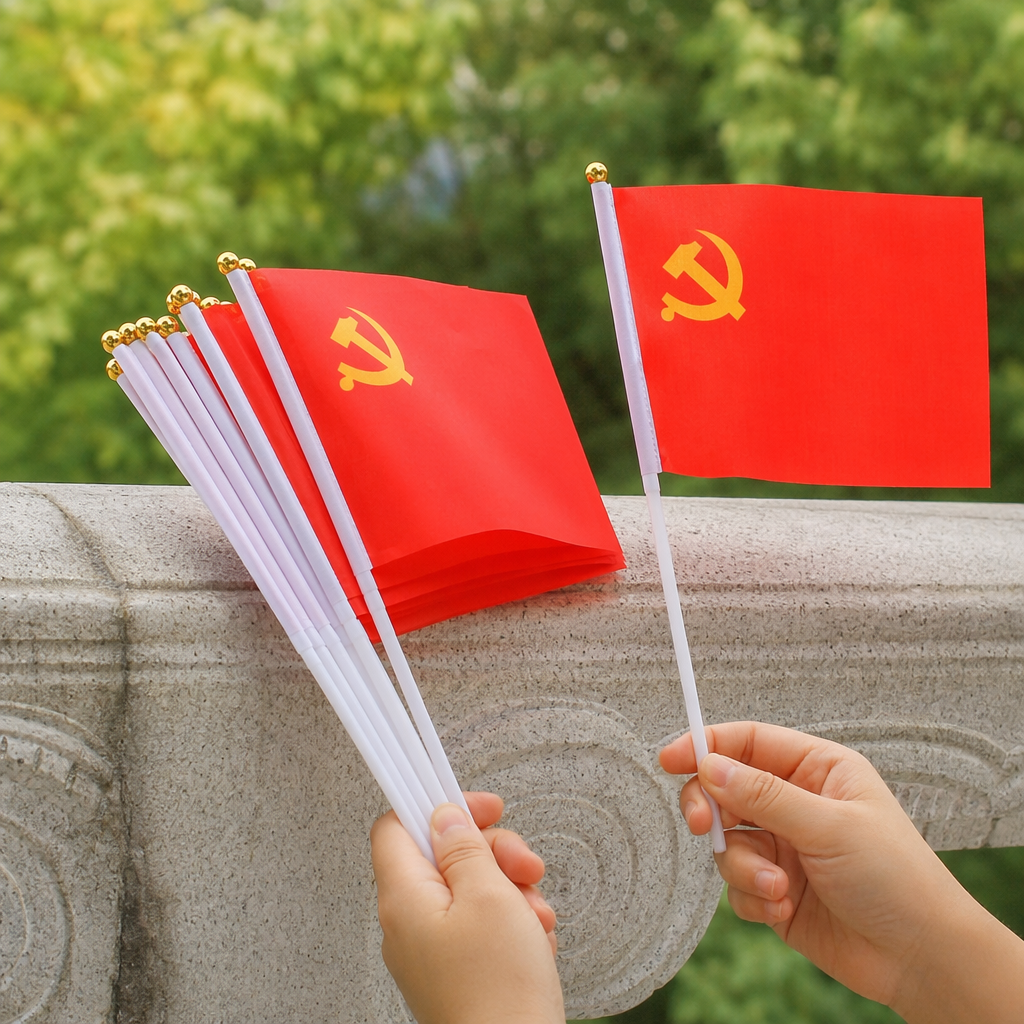 Флажок красный с чехлом и белым древком оптом из Китая — фотография 2