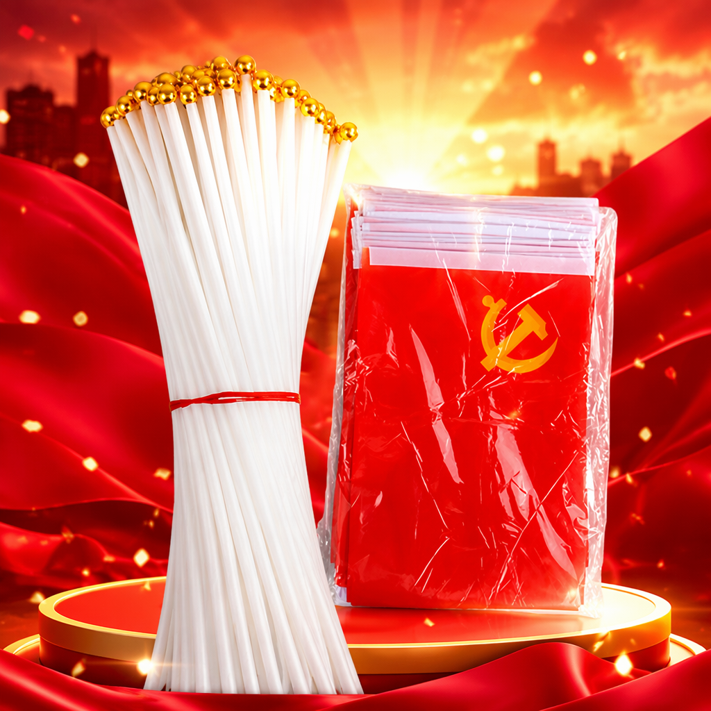 Флажок красный с чехлом и белым древком оптом из Китая — фотография 3