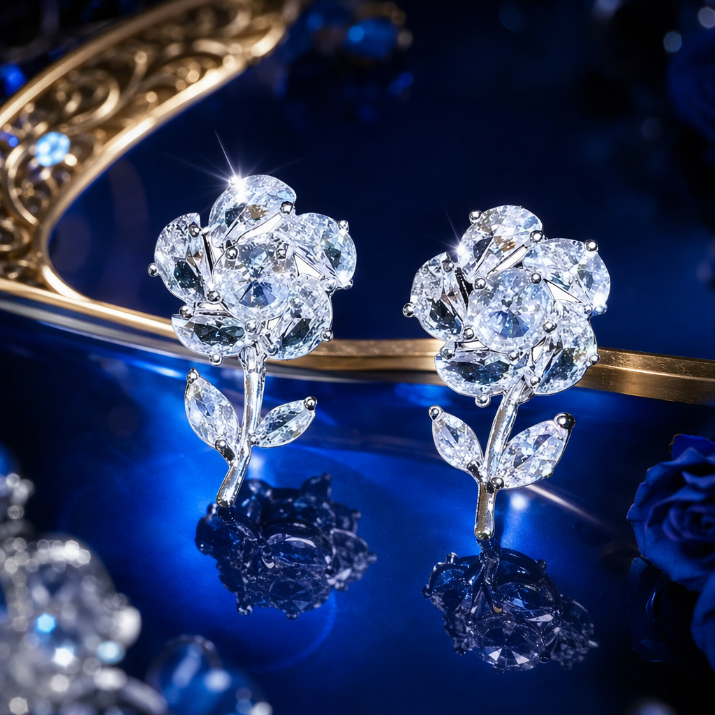 Серьги-гвоздики с кристаллом серебристые оптом из Китая — фотография 3