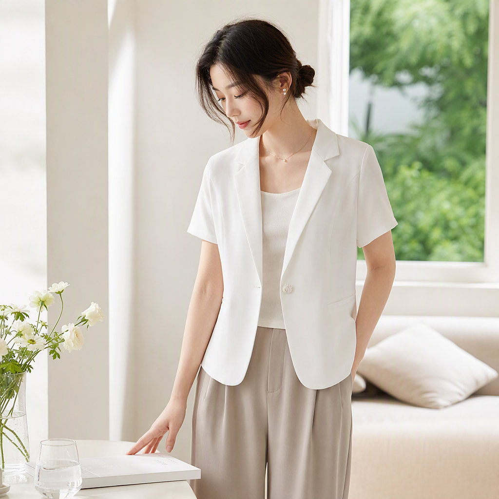 Жакет женский белый с коротким рукавом оптом из Китая — фотография 2