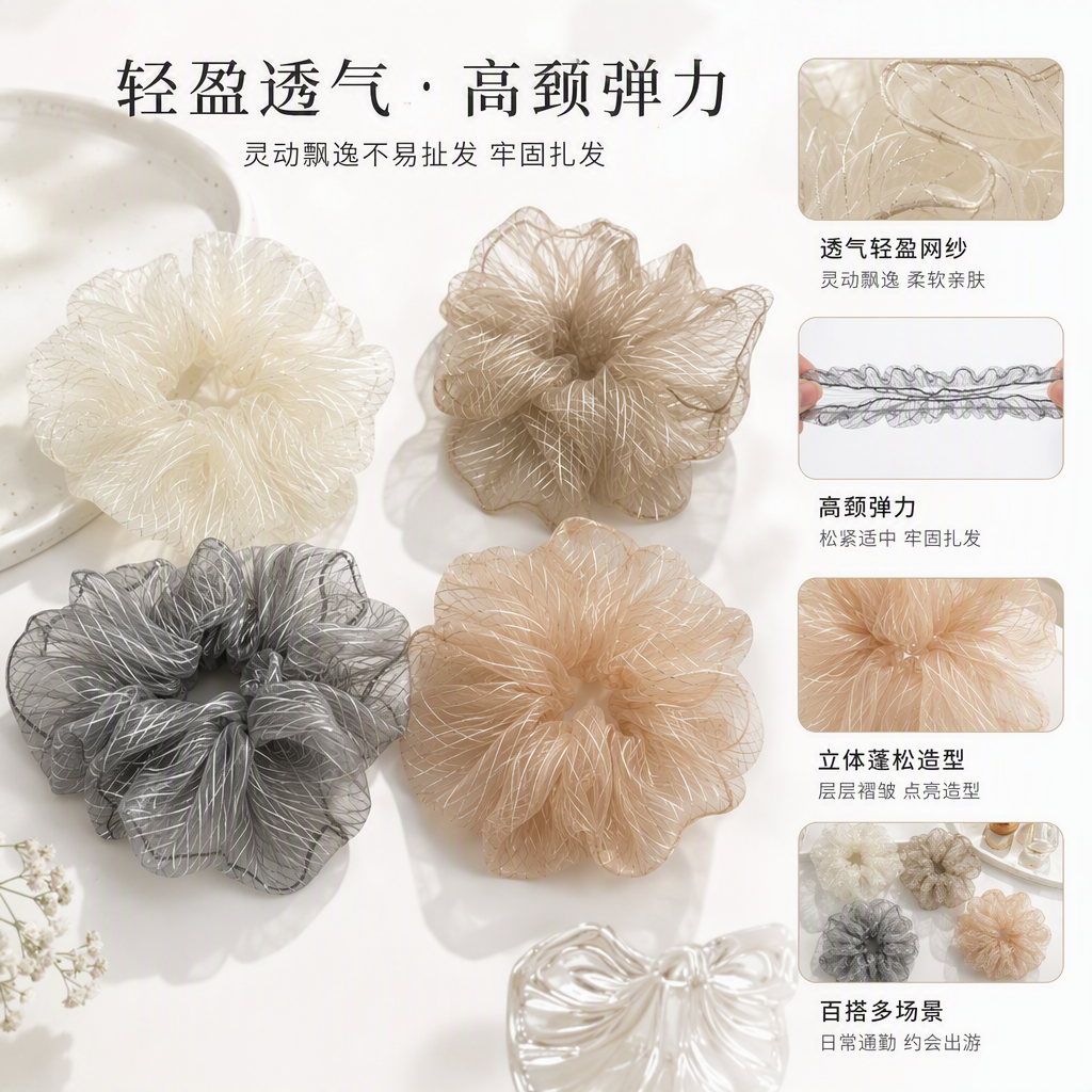 Резинки для волос шёлковые с цветочной текстурой, 4 вида оптом из Китая — фотография поставщика