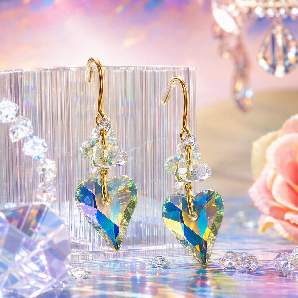 Серьги с сердечком из кристаллов оптом из Китая — фотография 3