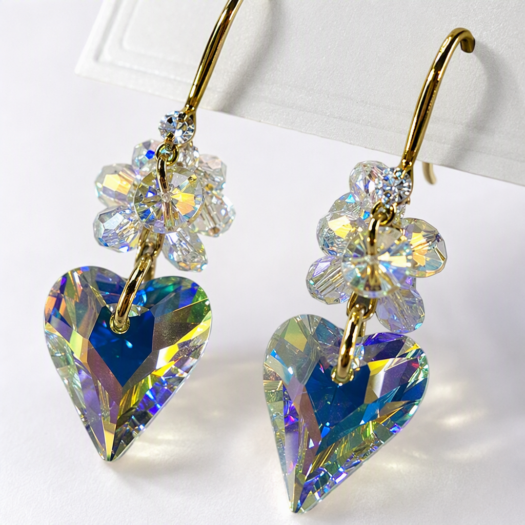 Серьги с сердечком из кристаллов оптом из Китая — фотография 4