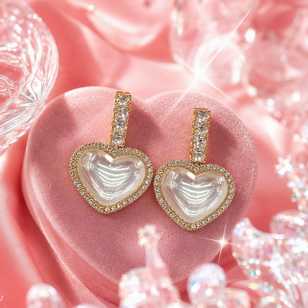 Серьги золотистые с сердечком из стразов оптом из Китая — фотография 3